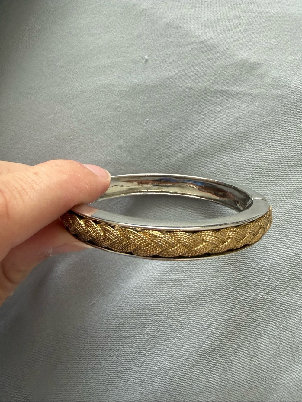 Gold Braided and Silver Tone Hinged Bangle Bracelet